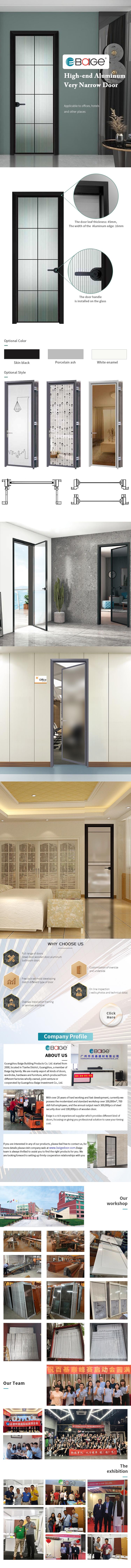 Modern Design Bathroom Door Thin Edge Aluminum Glass Door for Home and House Using