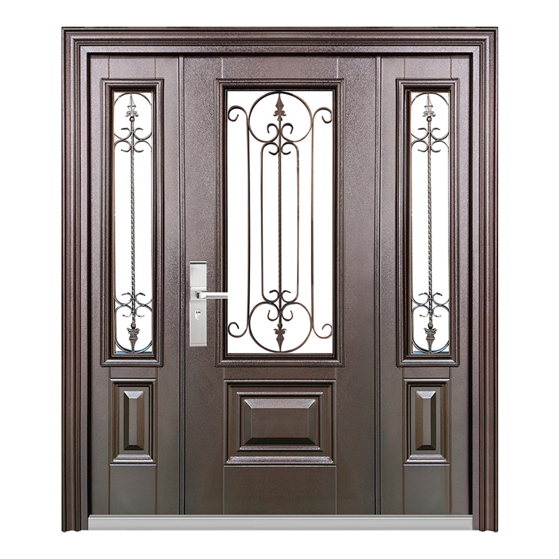 Baige High Quality Steel Door Wrought Iron Security Doors Frosted Double French Glass Iron Entry Door