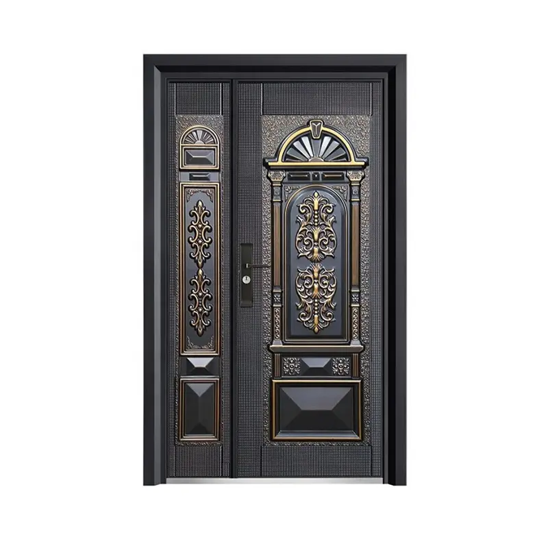 Baige  Steel Security Doors Exterior Residential High Security Door Locks Semi Cast Aluminum Door for Villa
