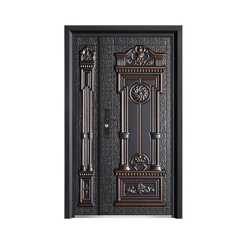 Baige  Steel Security Doors Exterior Residential High Security Door Locks Semi Cast Aluminum Door for Villa