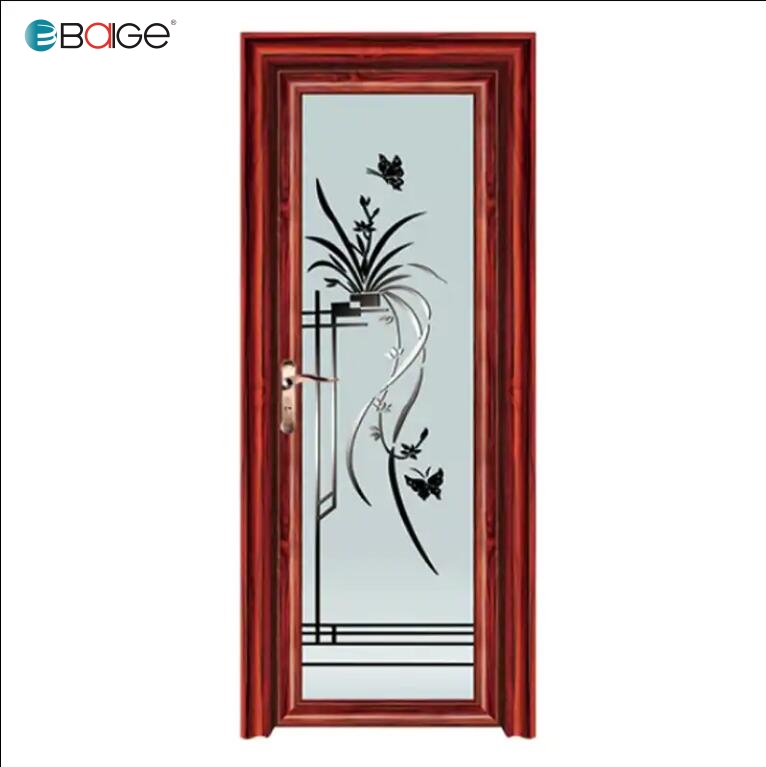 Baige Modern Interior Doors with Glass waterproof Aluminum Frame Tempered Glass Swing Door