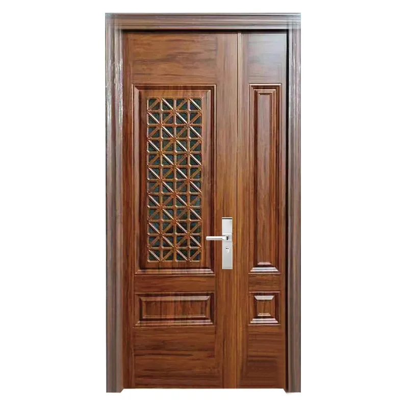Baige Imitated Wooden Steel Door Double Entry Security Door with Window Designs